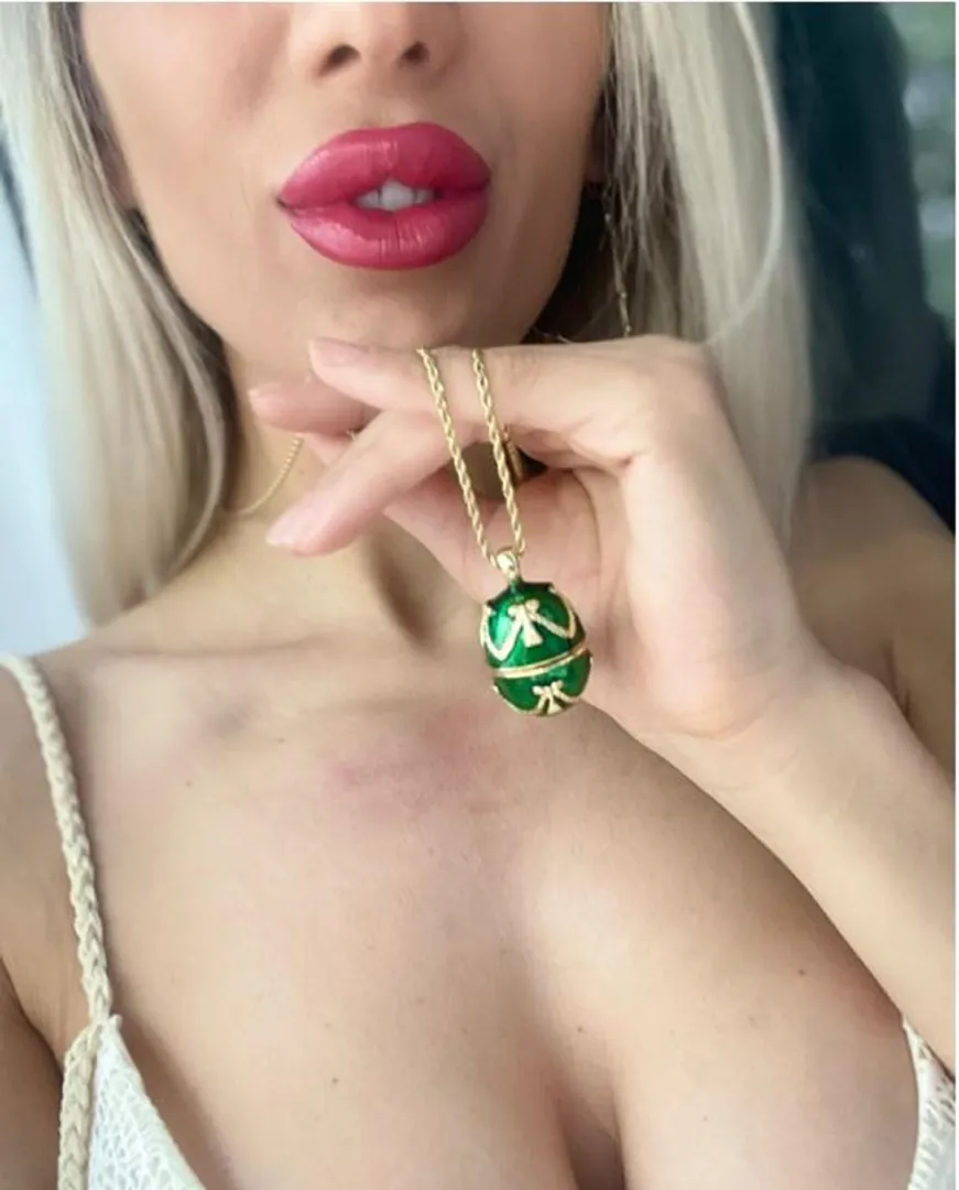 Valentine Luxurious Gift - Green Faberge Egg Valentine's Day Jewelry Set - Rose Jewelry Box + Faberge Style Egg Locket + Bracelet - 24k Gold