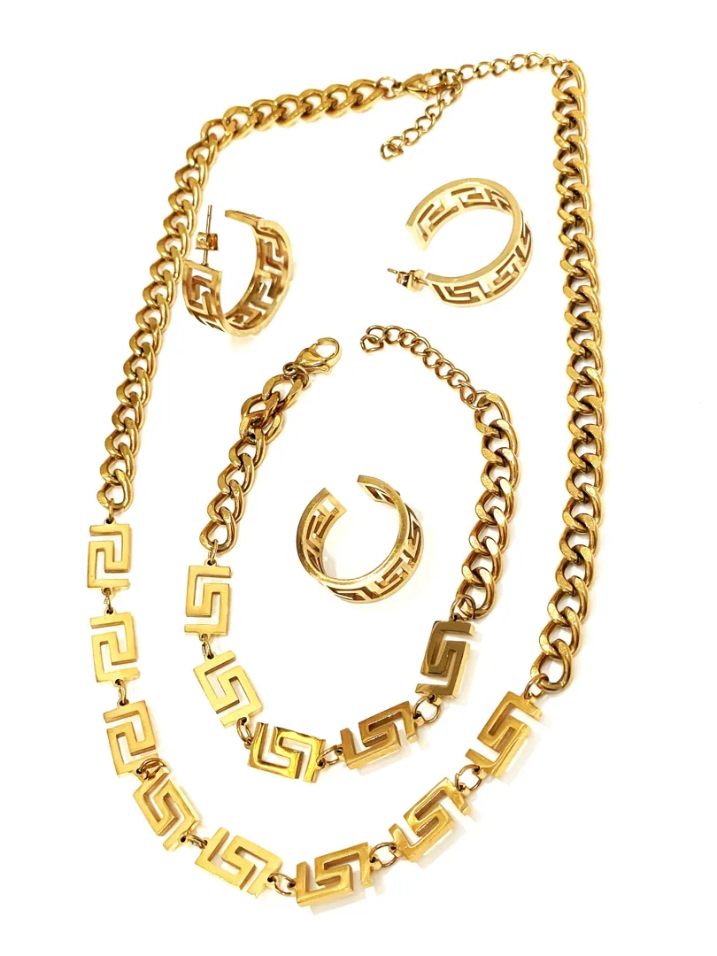 Designer Greek Key Necklace, Greek Key Bracelet, Meander Earrings, Ancient Greek Eternity Ring. Made in Greece. Handmade Jewellery by Pierre Lorren.