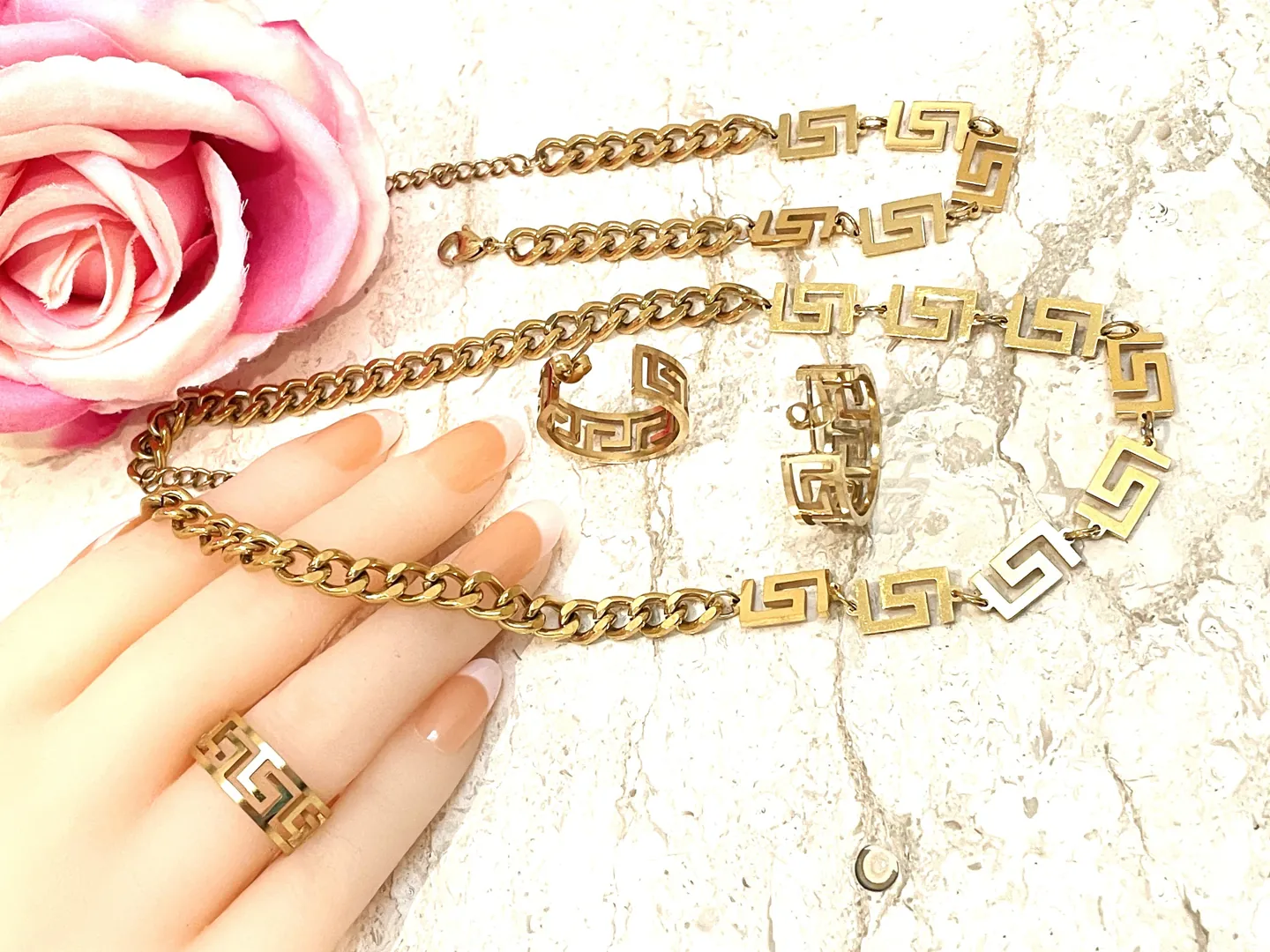 Designer Greek Key Necklace, Greek Key Bracelet, Meander Earrings, Ancient Greek Eternity Ring. Made in Greece. Handmade Jewellery by Pierre Lorren.