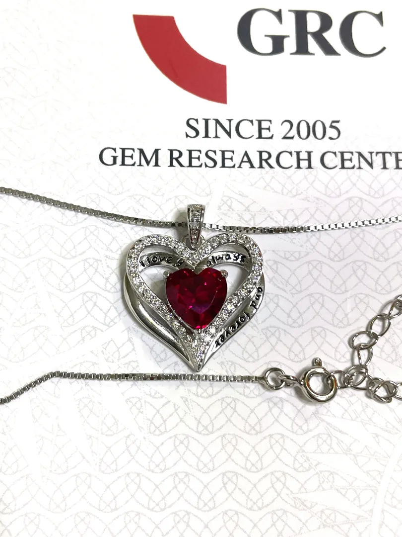 2 carat NATURAL Ruby Diamond Pendant Ruby Necklace Ruby Pendant HEART Shape Diamond Jewelry 18k White Gold 925 Silver Mom Mother's Day gift