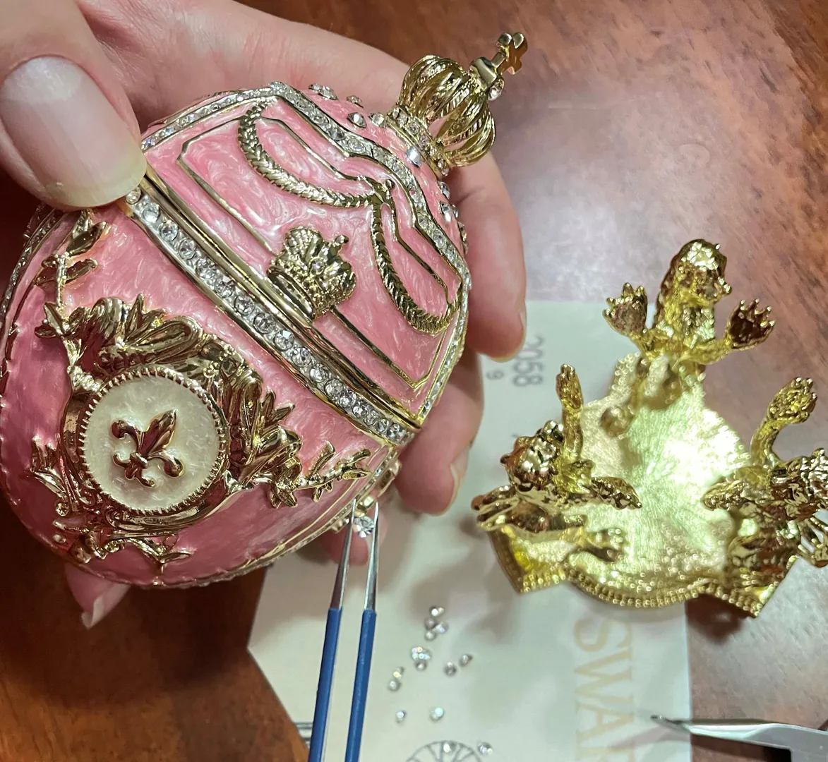 Topaz Pink Faberge style egg Austrian Crystal HANDSET Fabergé Egg 24k GOLD Easter egg HANDMADE Decorative box Birthday Gift for her Birthday.