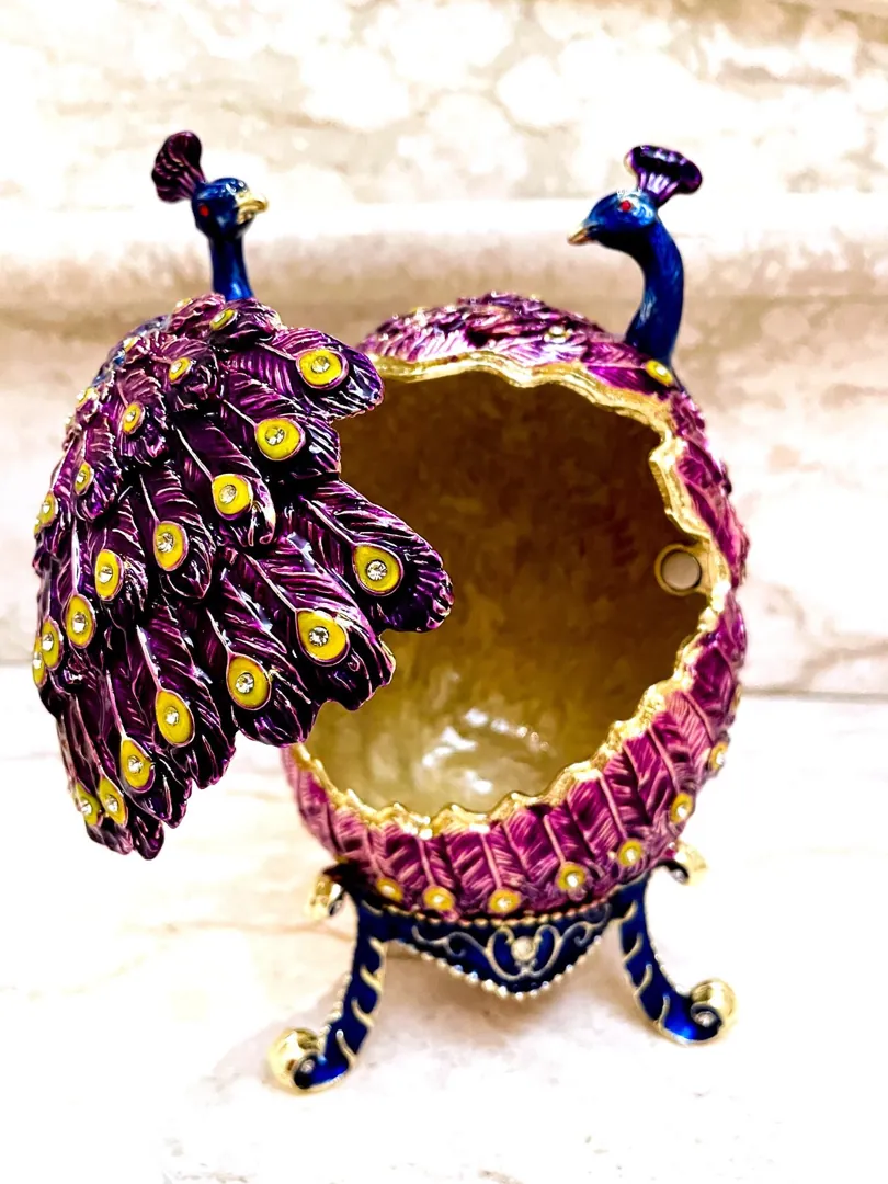 Peacock Fabergé Egg style Pure Gold decor Collectors Egg Faberge Jewelry Box Faberge Egg Trinket Box Austrian Crystal Diamond HANDMADE 7.9