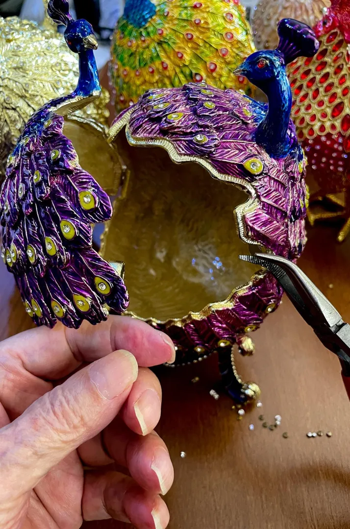 Peacock Fabergé Egg style Pure Gold decor Collectors Egg Faberge Jewelry Box Faberge Egg Trinket Box Austrian Crystal Diamond HANDMADE 7.9