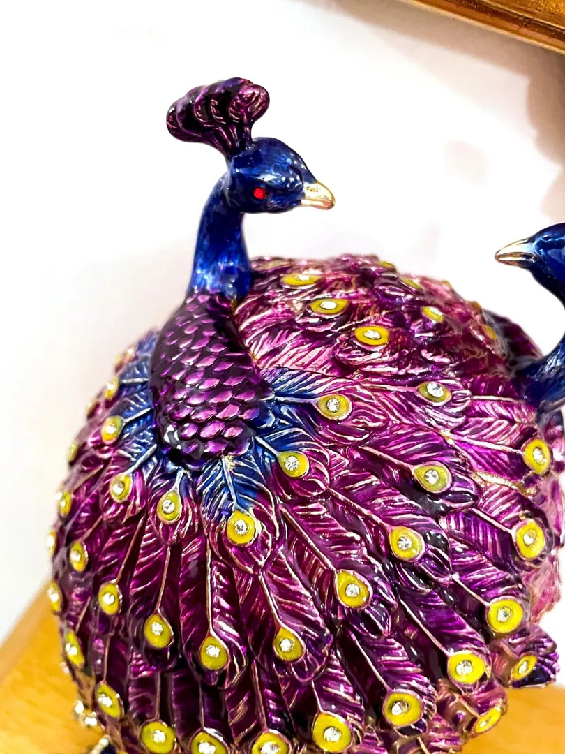 Peacock Fabergé Egg style Pure Gold decor Collectors Egg Faberge Jewelry Box Faberge Egg Trinket Box Austrian Crystal Diamond HANDMADE 7.9