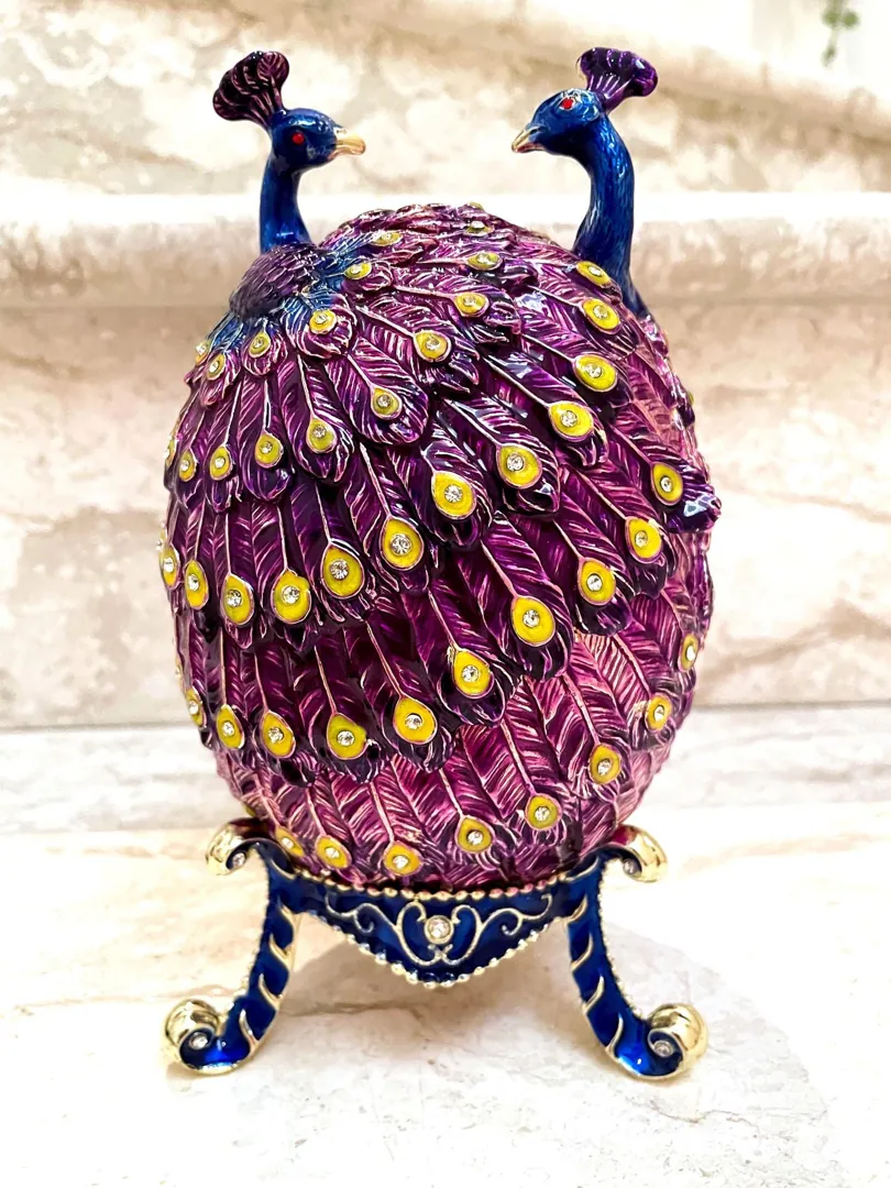 Peacock Fabergé Egg style Pure Gold decor Collectors Egg Faberge Jewelry Box Faberge Egg Trinket Box Austrian Crystal Diamond HANDMADE 7.9