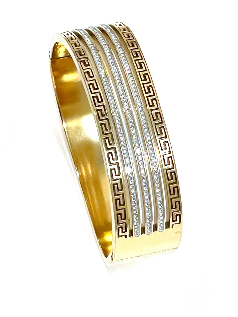 Pierre Lorren Ancient Greece Key Bracelet Yellow Gold Meander Bracelet Greek Key Jewelry Bangle Greek Jewelry for Women SUCCESS INFINITY