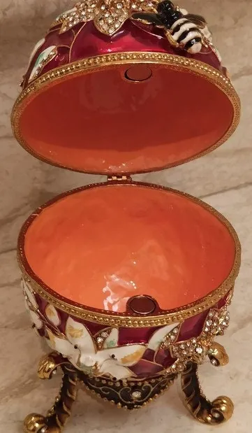 Red Faberge Egg style, Pomegranate Trinket, GOOD LUCK Gift, Housewarming gift, Pomegranate Collector's Egg 400 Crystal Handset - Handmade Box.