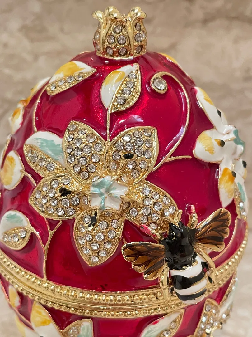 Red Faberge Egg style, Pomegranate Trinket, GOOD LUCK Gift, Housewarming gift, Pomegranate Collector's Egg 400 Crystal Handset - Handmade Box.