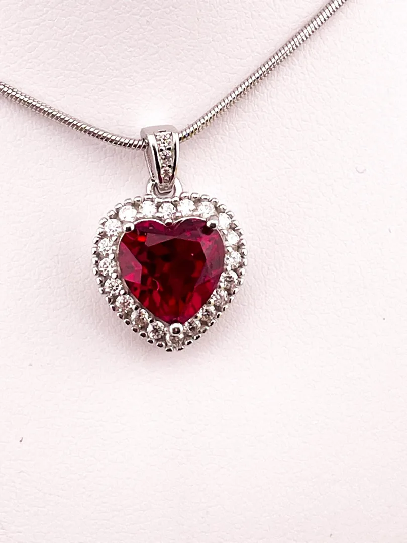 2 ctw CERTIFIED Natural Ruby Heart Pendant Diamond Necklace Red Ruby Heart-cut Sapphire Diamond Necklace Jewelry 3.5ctw Valentine's Day gift
