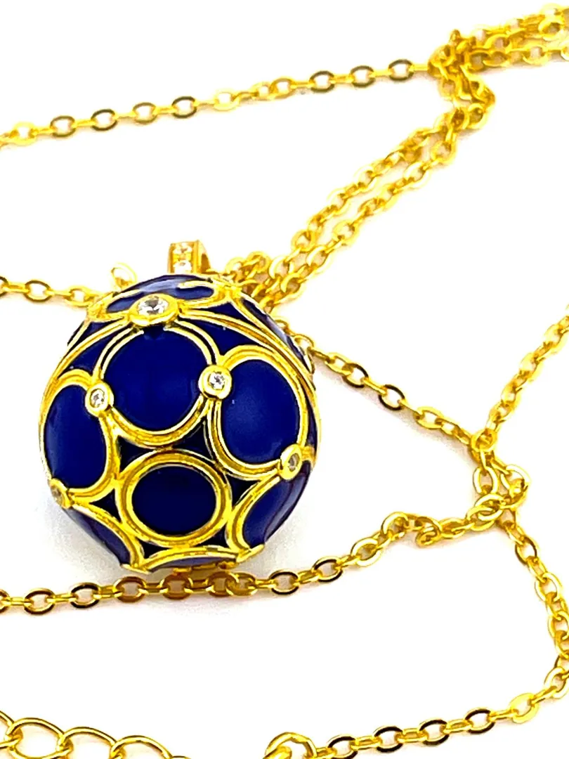 Pierre Lorren Faberge Necklace & Sapphire Bracelet Faberge Egg Pendant Set Austrian Crystal Diamond Fabergé Style Pendant Faberge Jewelry