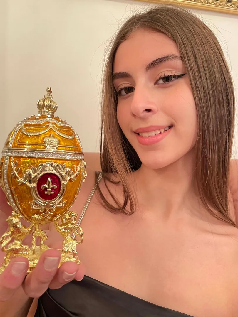 Luxurious 5* Tangerine Quartz Faberge Egg Decor Fabergé Egg Jewelry Box Guilloche 24k Austrian Crystal Handset Valentine Day Home Decor Gift