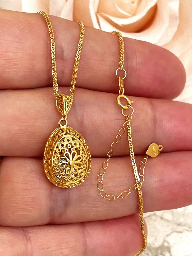 2ct Designer Solid 18k GOLD Faberge Egg Pendant Diamond Solitaire Pendant Diamond Necklace Diamond Jewelry Faberge Meander Eternal Love Gift