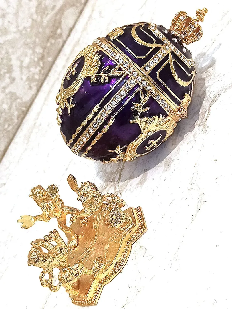 Amethyst Purple Faberge Egg Trinket, Fabergé Egg Gift for Her, Fabergé Egg Style Jewelry Box, Christmas Birthday Graduation Gift for Him