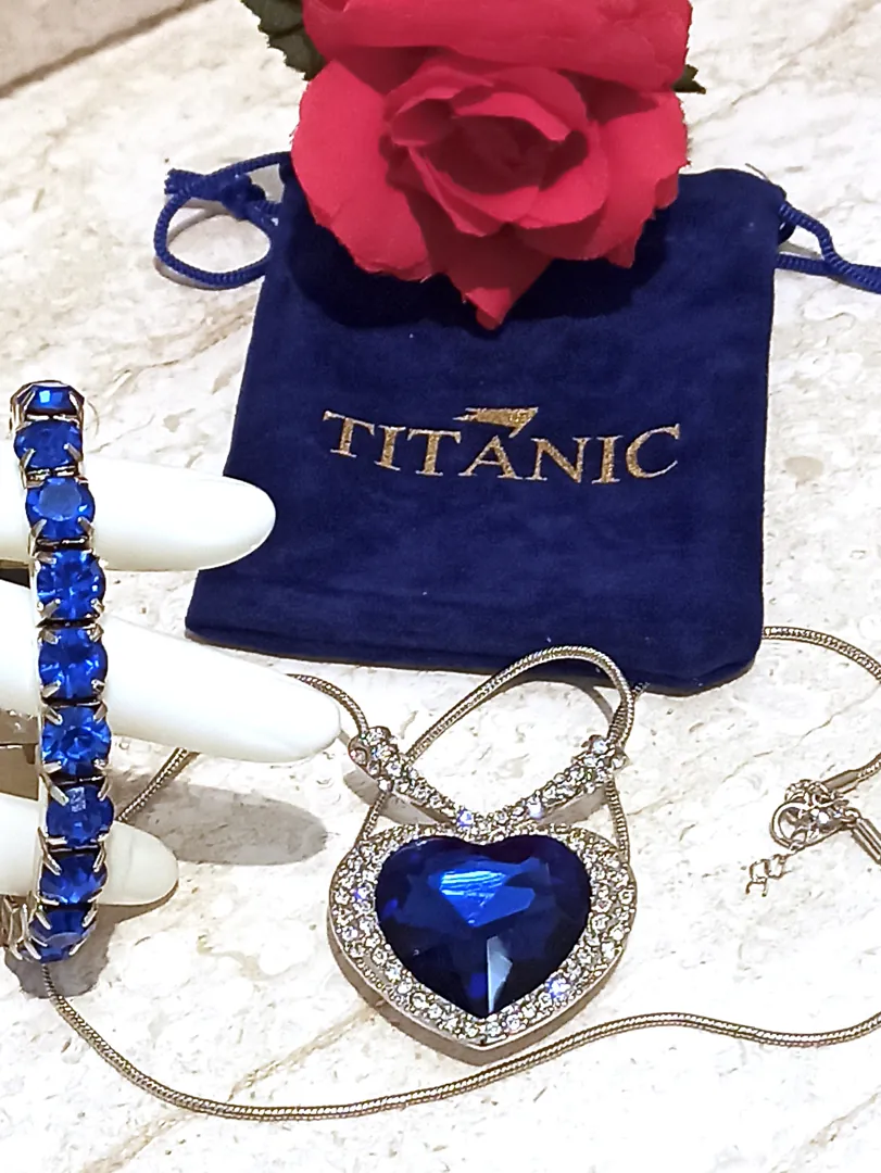 Designer Gifts, ONE OF A KIND, Faberge egg, Large SILVER Heart Ocean Necklace & Tennis Bracelet, Faberge egg Music, SAPPHIRE Wedding Anniversary.