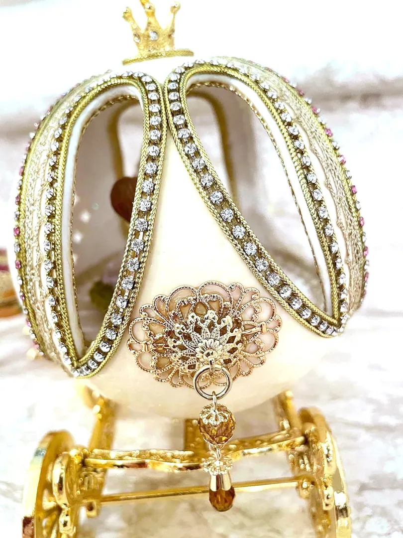 One of a Kind XXXL Faberge Egg Valentine's Day Gift for Wife 1989 Anniversary Gift for Parents Heart Natural Handcarved Gold Couple Ornament