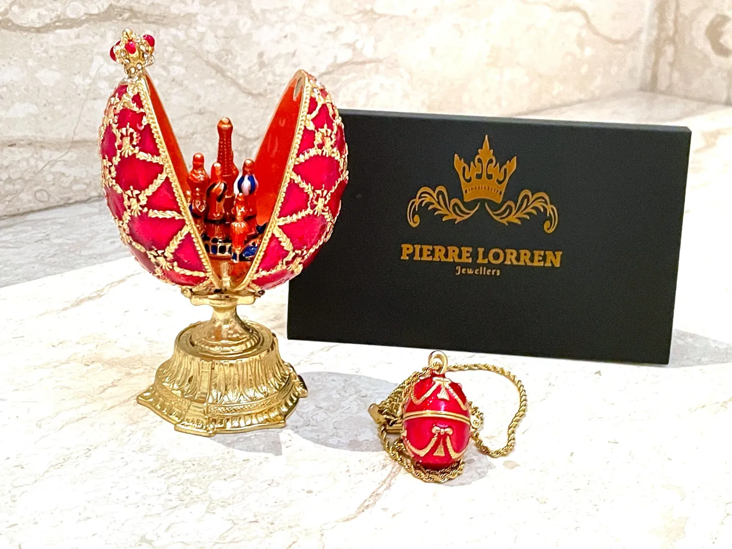 Ruby Faberge Egg Box & Faberge Necklaces, St. Petersburg Faberge Ornaments, Birthday Love Protection Wisdom. Birthday Christmas Gifts for Women.