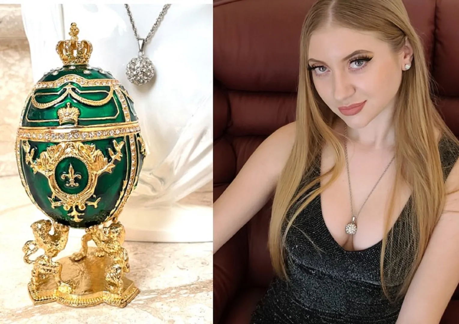 Stunning Faberge Egg Green Handmade Gift for Her - Home Decor Gift for Women - Faberge Egg Trinket Fabergé Egg Unique Jewelry Box Birthday Gifts