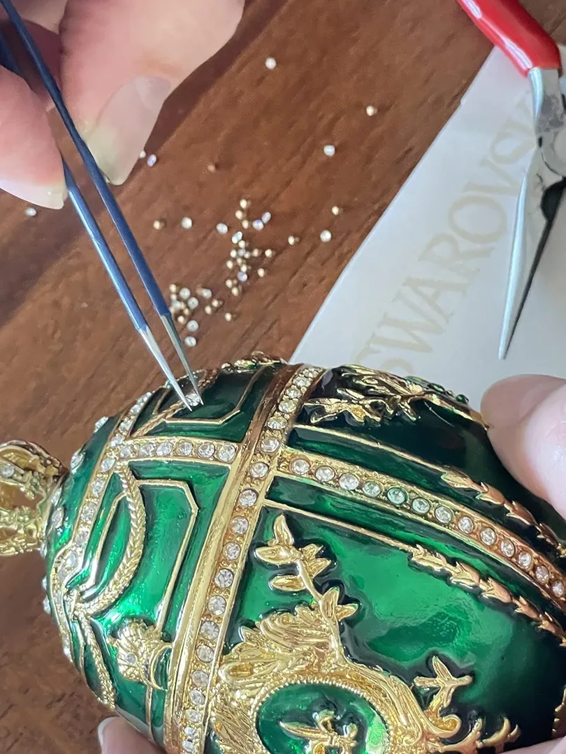 Stunning Faberge Egg Green Handmade Gift for Her - Home Decor Gift for Women - Faberge Egg Trinket Fabergé Egg Unique Jewelry Box Birthday Gifts