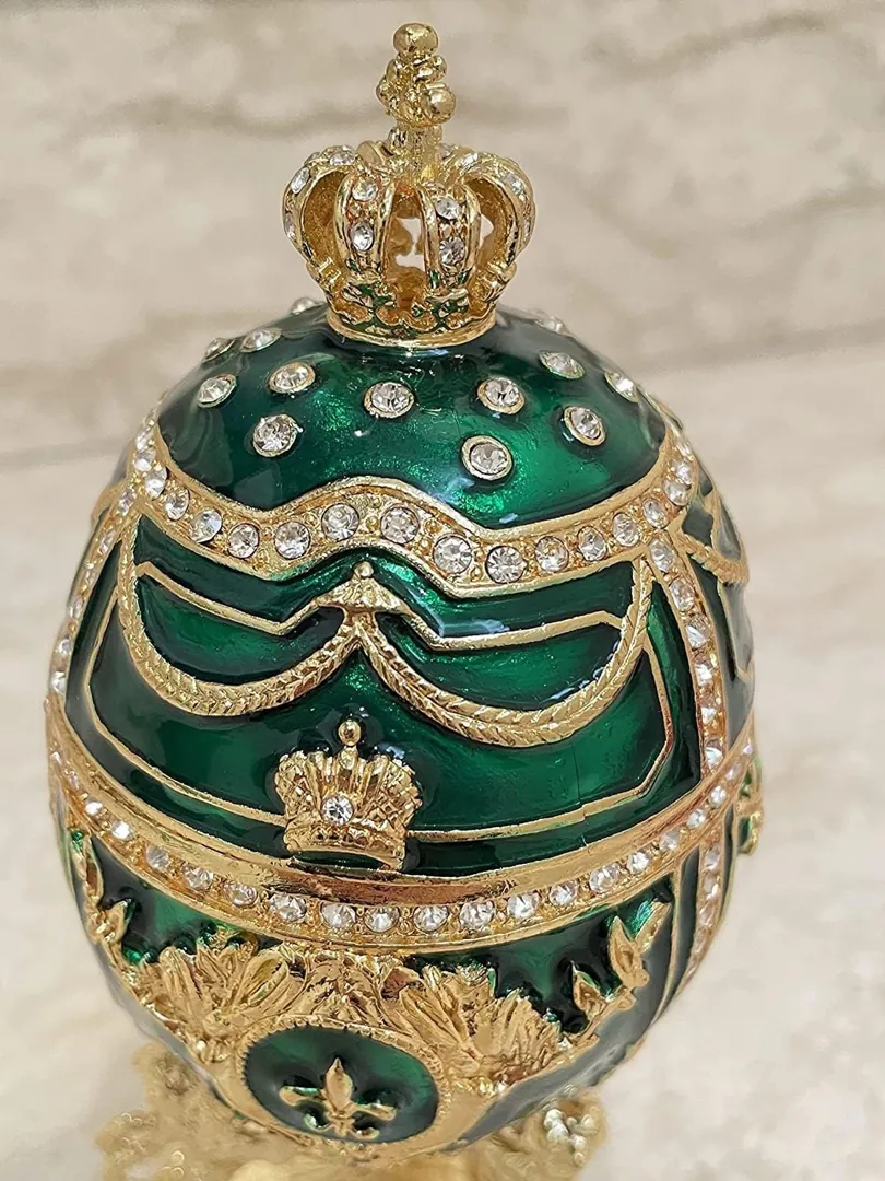 Stunning Faberge Egg Green Handmade Gift for Her - Home Decor Gift for Women - Faberge Egg Trinket Fabergé Egg Unique Jewelry Box Birthday Gifts