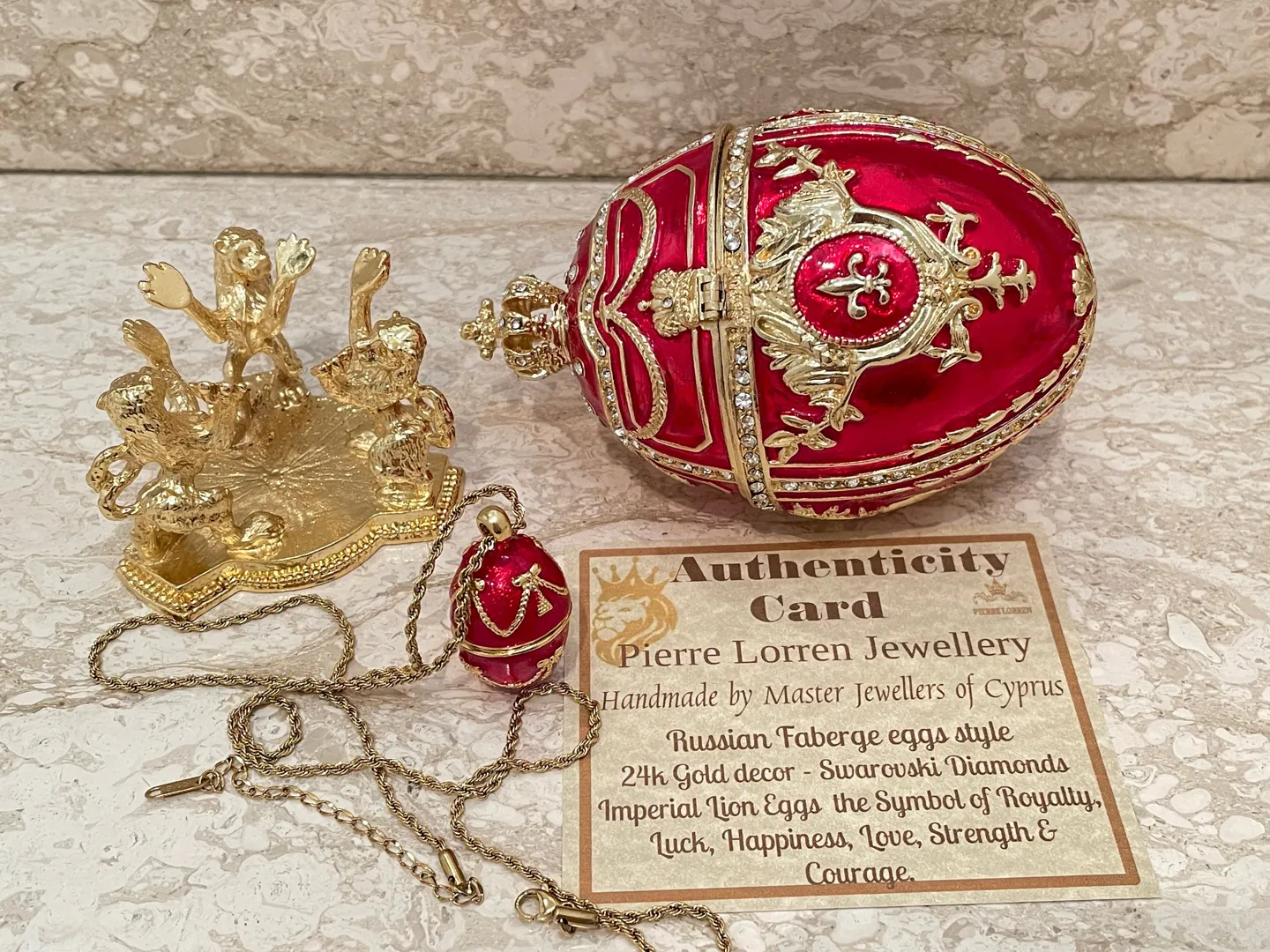 Fabergé Egg Style Enamel Egg Jewelry Box PLUS Fabergé Egg Pendant Christmas Jewelry Set 24k Gold 200 Austrian Crystal HANDMADE Birthday Gift
