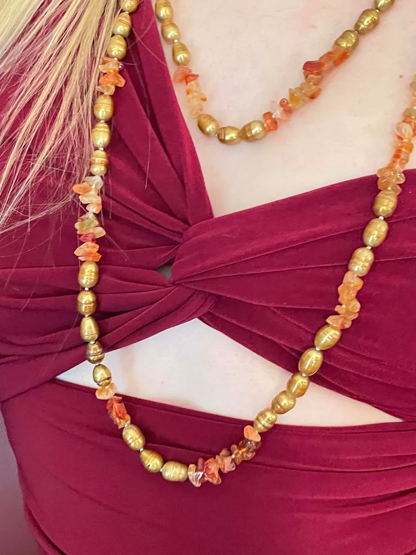 Superb AKOYA Cultured Bronze Pearl Necklace - GOLD Pearl Necklace - HANDKNOTTED Necklace - Daughter Graduation Gift for Her - 62 Inches