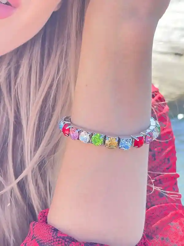Silver Multicolor Bracelet - Gemstone Bracelet - Tennis Bracelet - Multi colour Bracelet - Handmade Bracelet - Unique Bracelet - Anniversary