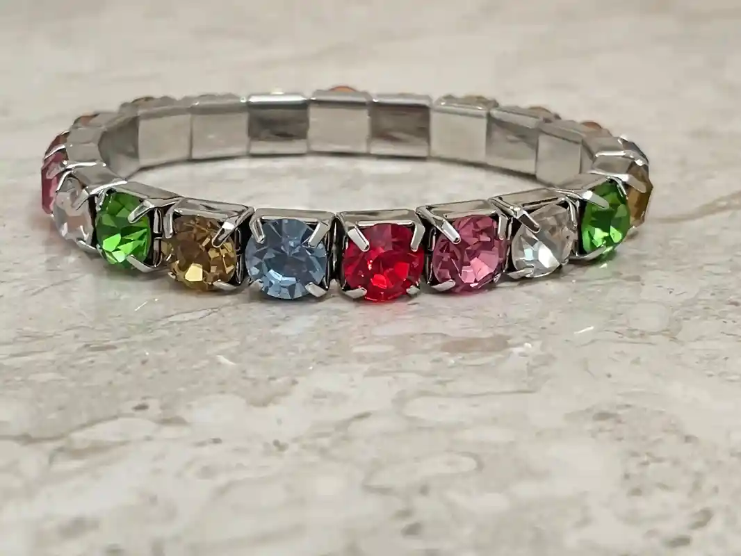 Silver Multicolor Bracelet - Gemstone Bracelet - Tennis Bracelet - Multi colour Bracelet - Handmade Bracelet - Unique Bracelet - Anniversary 
