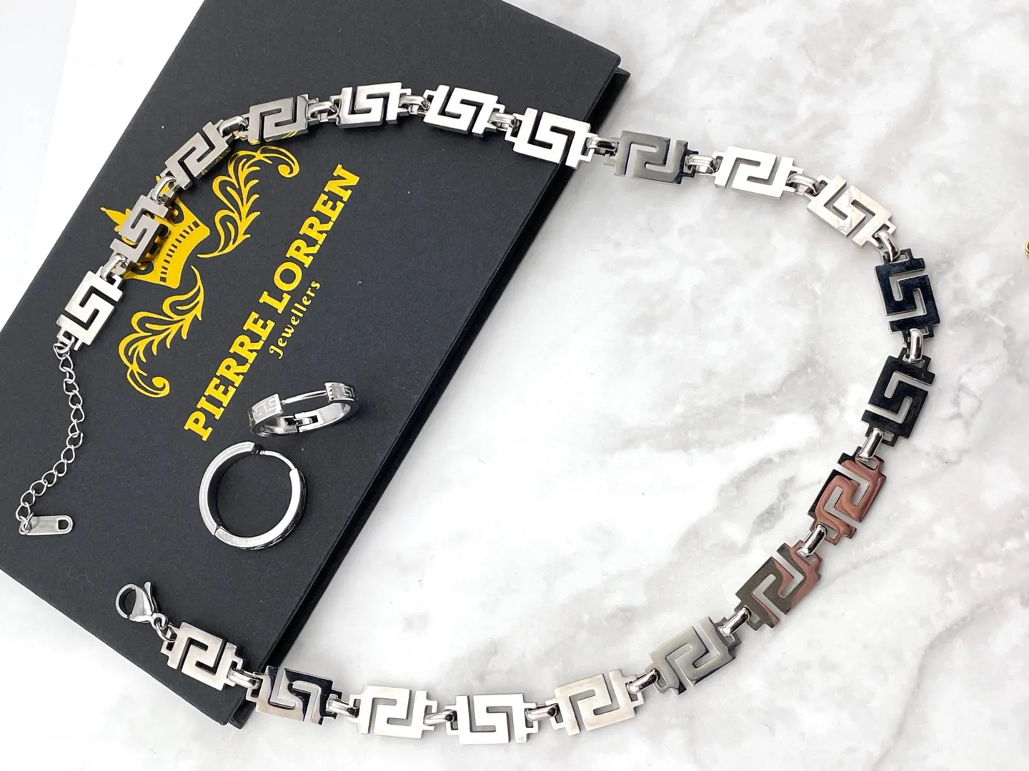 Designer Greek Key Necklace Earrings Set Greek Jewelry Meander Jewelry Gift for Her Ancient Greece Handmade INFINITY Unity LUCK ETERNITY