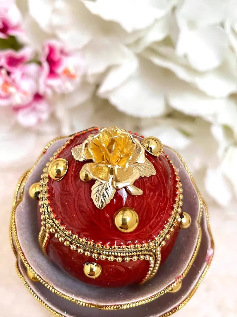 One Of A Kind Ruby Rose Fabergé-Style Egg Pure Gold Detailing & Austrian Crystal Rubies Musical Collectible Keepsake by Pierre Lorren 2002