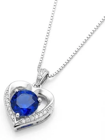 Heart Sapphire Diamond Necklace, Heart Shaped Sapphire, 18K White Gold, Silver Sapphire, Valentine's Day, Mother's Day, May Birthday Gift for Women.