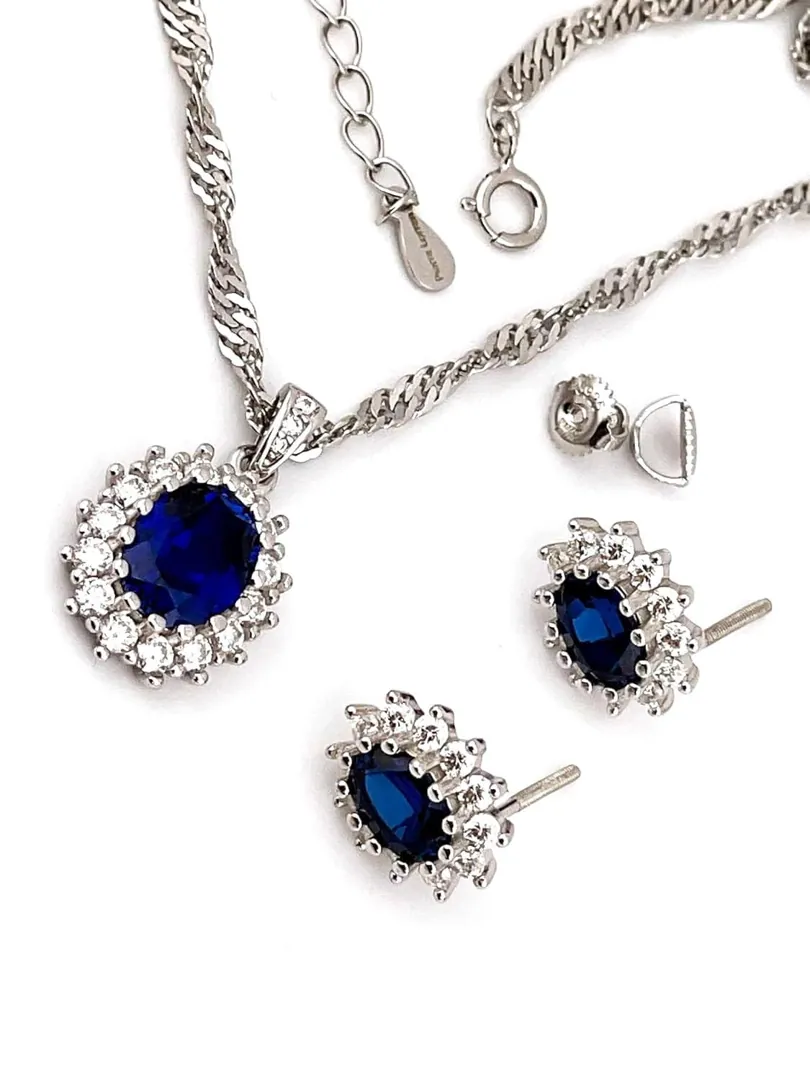 Princess Diana Natural Sapphire Diamond Necklace Earrings Set – Royal Blue Bridal Wedding Jewelry, Kate Middleton Fine Jewelry Gift Handmade.