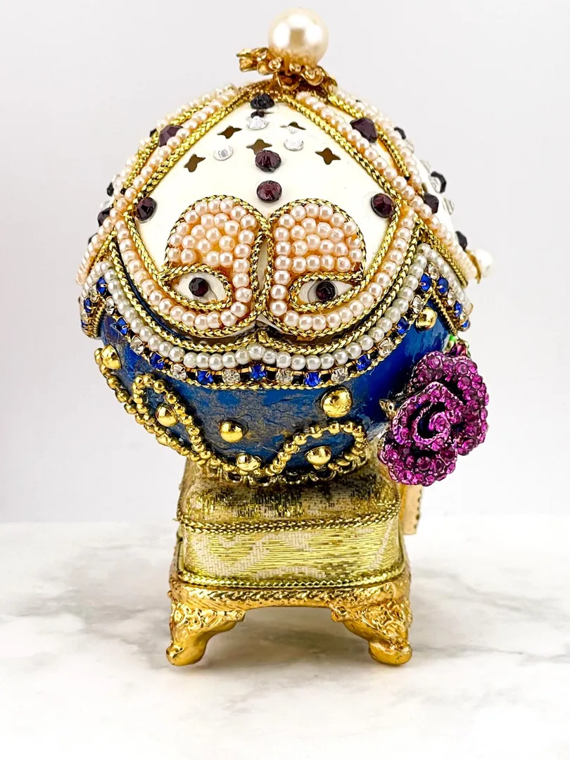 Vintage Faberge Egg 1992 Birthday Unique Gifts for Women Jewelry Box Natural Handmade Eggs Faberge Style Egg Crystal Diamond Pure Gold Deco
