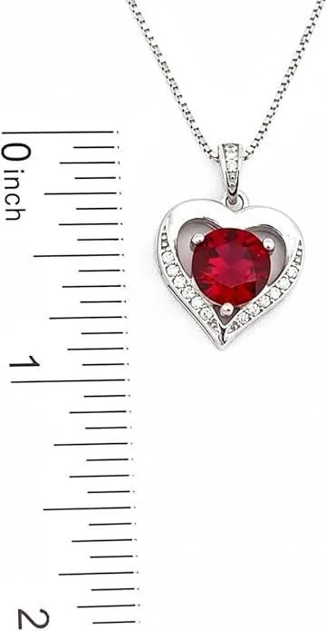 Heart Ruby Diamond Necklace, Heart Shaped Ruby, 18K White Gold, Silver Ruby, Valentine's Day, Mother's Day, May Birthday gift for women.