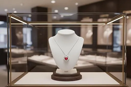 Heart Ruby Diamond Necklace, Heart Shaped Ruby, 18K White Gold, Silver Ruby, Valentine's Day, Mother's Day, May Birthday gift for women.