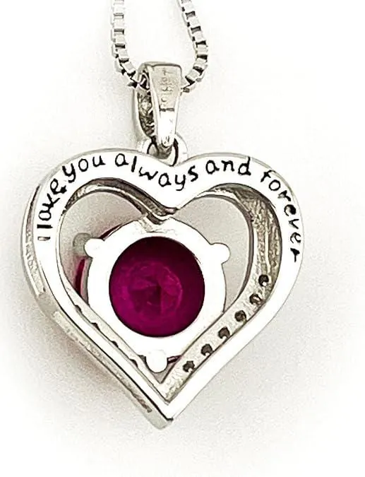 Heart Ruby Diamond Necklace, Heart Shaped Ruby, 18K White Gold, Silver Ruby, Valentine's Day, Mother's Day, May Birthday gift for women.
