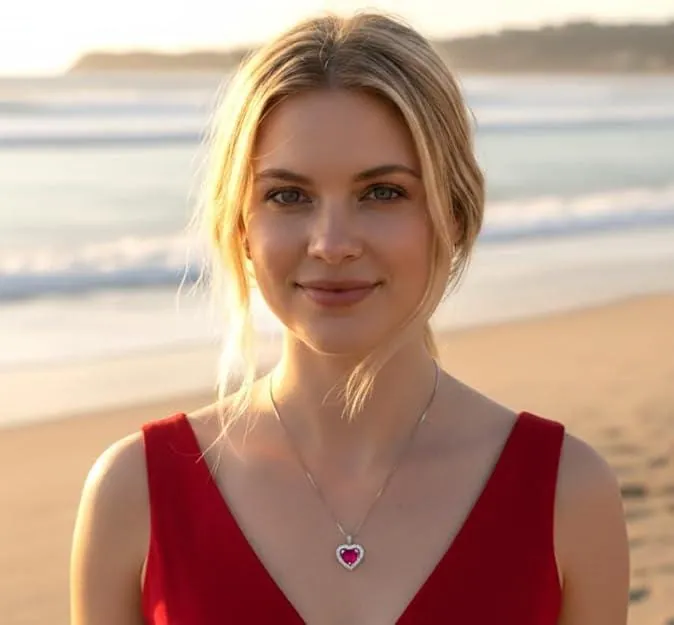 Heart Ruby Diamond Necklace, Heart Shaped Ruby, 18K White Gold, Silver Ruby, Valentine's Day, Mother's Day, May Birthday gift for women.