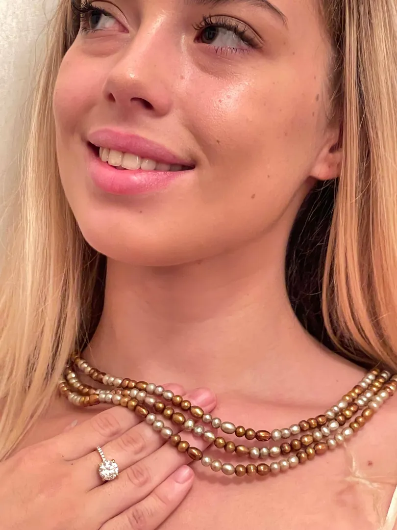 Akoya Pearl Necklace - Natural Pearl Jewelry - 3 Strand Pearl Necklace - Solid Silver Clasp 48cm - 54cm SILK Hand Knotted Pearl Jewelry for Wife
