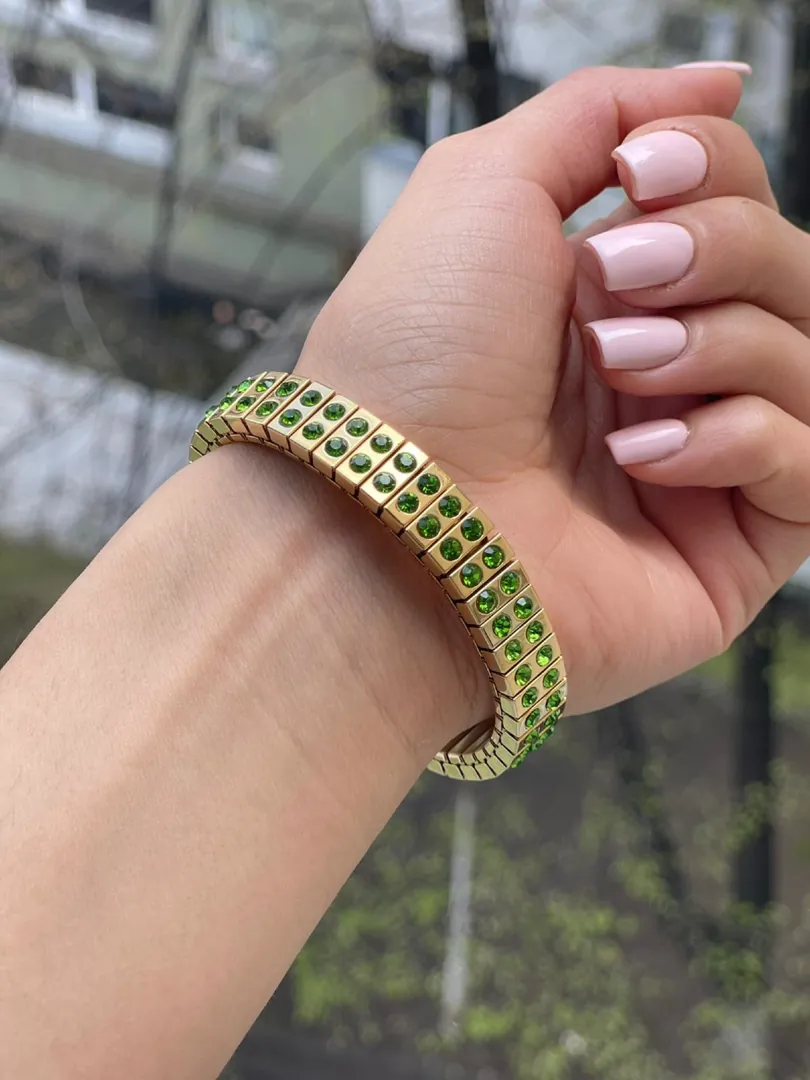 Pierre Lorren Peridot Bracelet Yellow Gold Peridot Gemstone Jewelry Handmade Jewelry Peridot Bangle Bracelet August Birthday Gift for Her