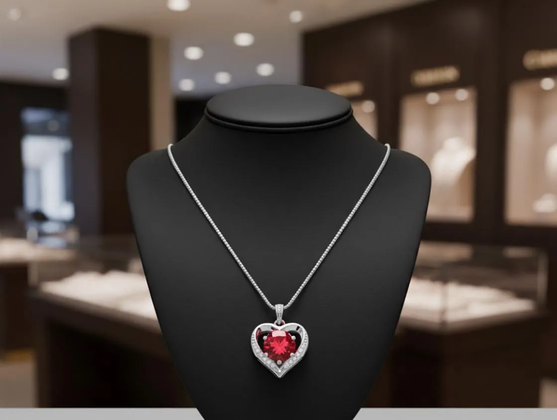 2 carat Natural Ruby Heart Diamond Necklace, Ruby Solitaire Necklace, Ruby Heart Necklace, Heart Pendant Necklace Handmade Fine Jewelry
