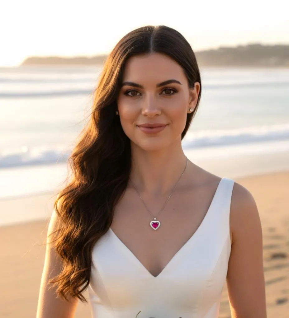 2 carat Natural Ruby Heart Diamond Necklace, Ruby Solitaire Necklace, Ruby Heart Necklace, Heart Pendant Necklace Handmade Fine Jewelry
