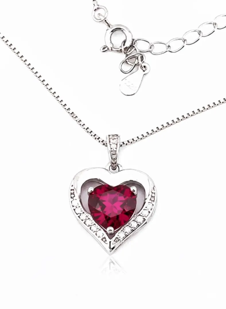2 carat Natural Ruby Heart Diamond Necklace, Ruby Solitaire Necklace, Ruby Heart Necklace, Heart Pendant Necklace Handmade Fine Jewelry