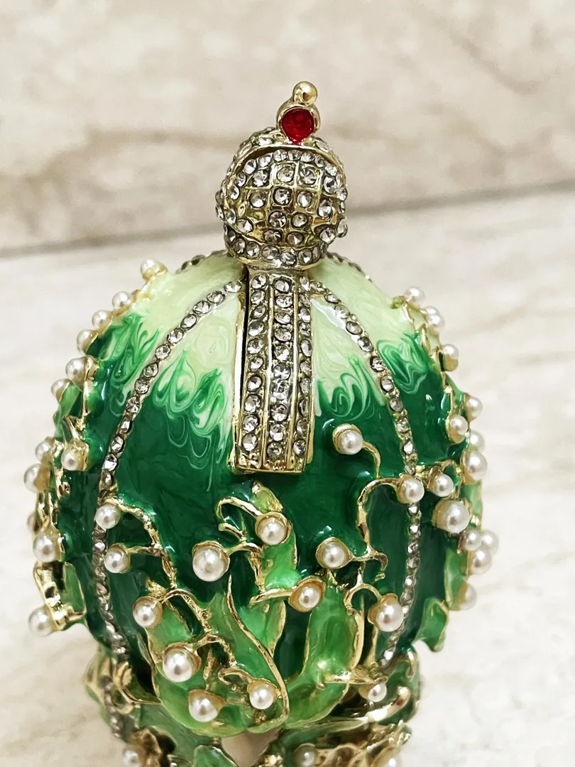 Green Pure Gold Faberge Egg Style Photo Frame Faberge Easter Eggs Austrian Crystals Handmade Fabergé by Pierre Lorren.