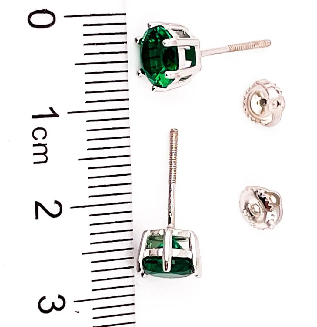 Pierre Lorren Natural Emerald Green Earrings Studs 2 Carat Real Emerald Earrings - Screw-On Stud Earrings 6.5mm Anniversary Gift for Women.