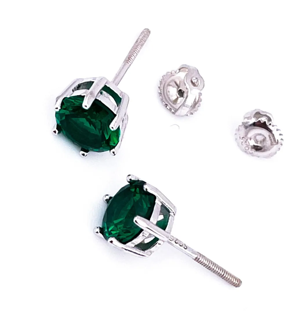 Pierre Lorren Natural Emerald Green Earrings Studs 2 Carat Real Emerald Earrings - Screw-On Stud Earrings 6.5mm Anniversary Gift for Women.