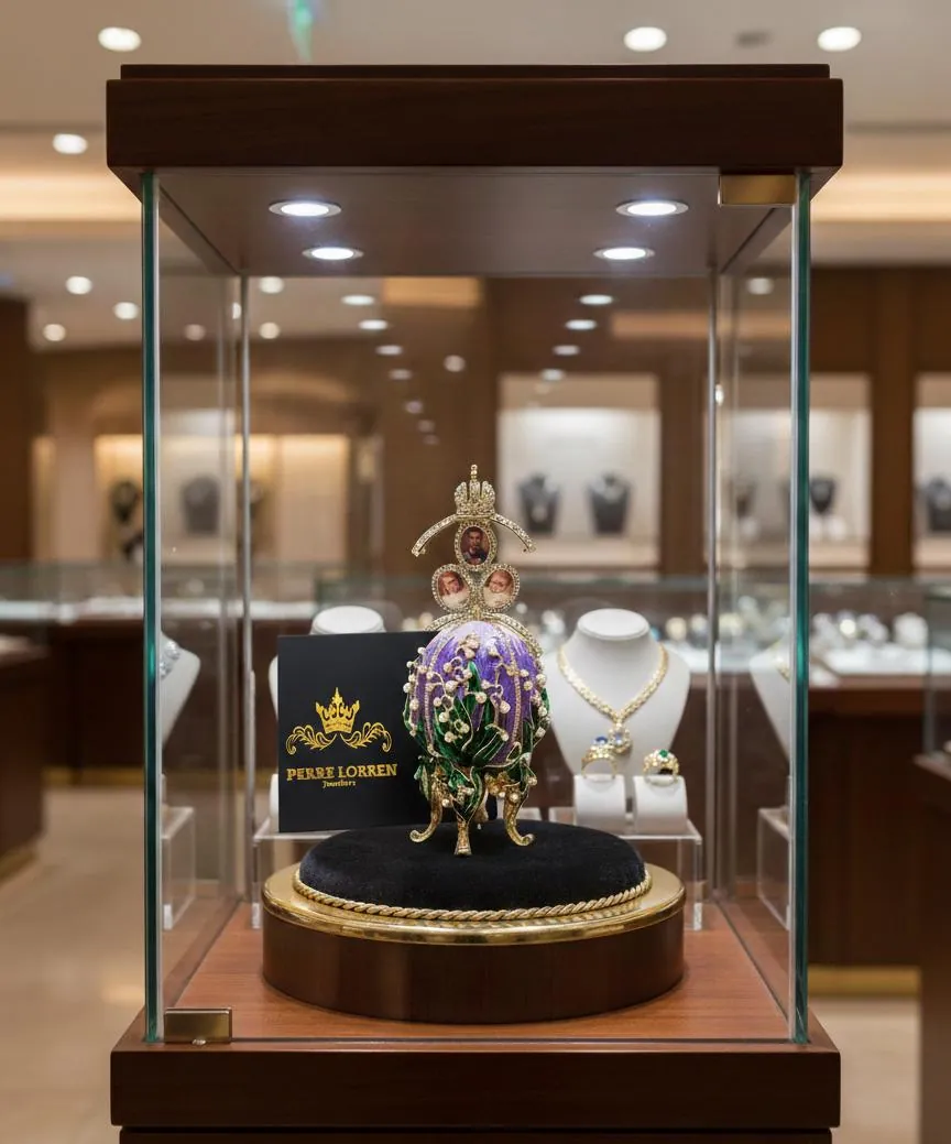 Amethyst Pure Gold Faberge Egg Style Photo Frame Faberge Easter Eggs Austrian Crystals Handmade Fabergé by Pierre Lorren
