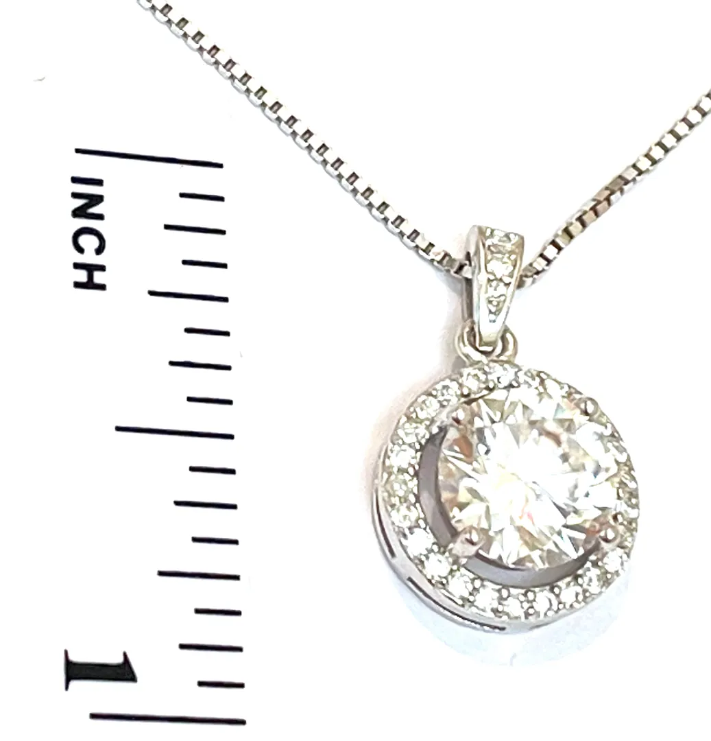 2.2 Carat Solitaire Necklace Girlfriend Gift Valentine's Day Prong Diamond Solitaire Pendant Solid Sterling Silver 18kt White Gold 16
