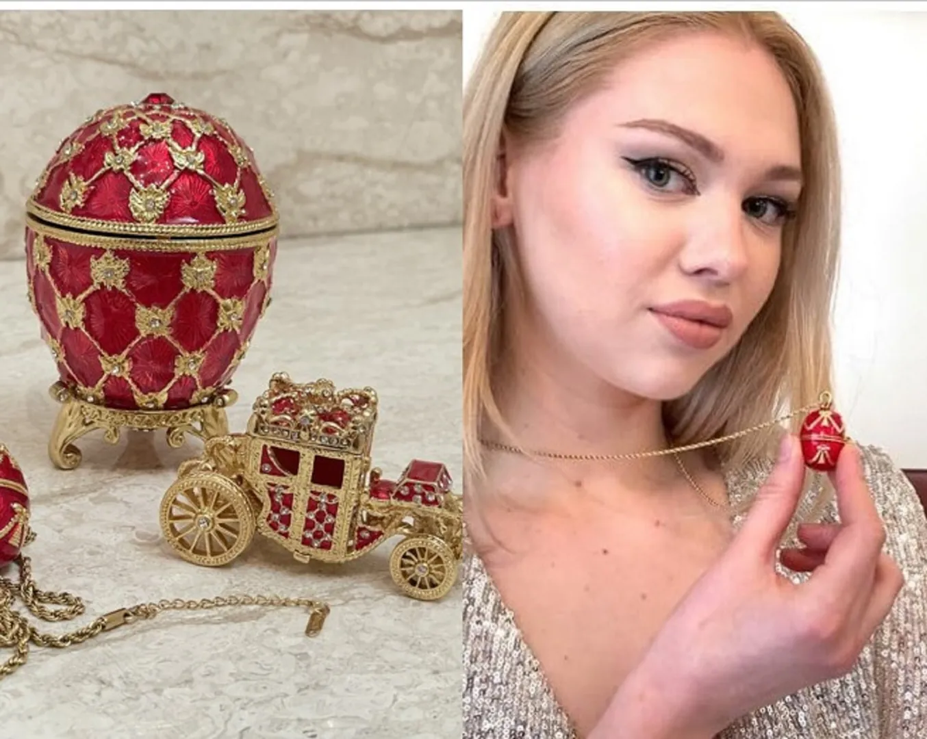 Faberge Ruby Faberge Style Egg & Faberge Pendant - Red Faberge Egg Perfect Gift for Her HANDMADE Faberge Luxury Jewelry Box Egg 24k GOLD