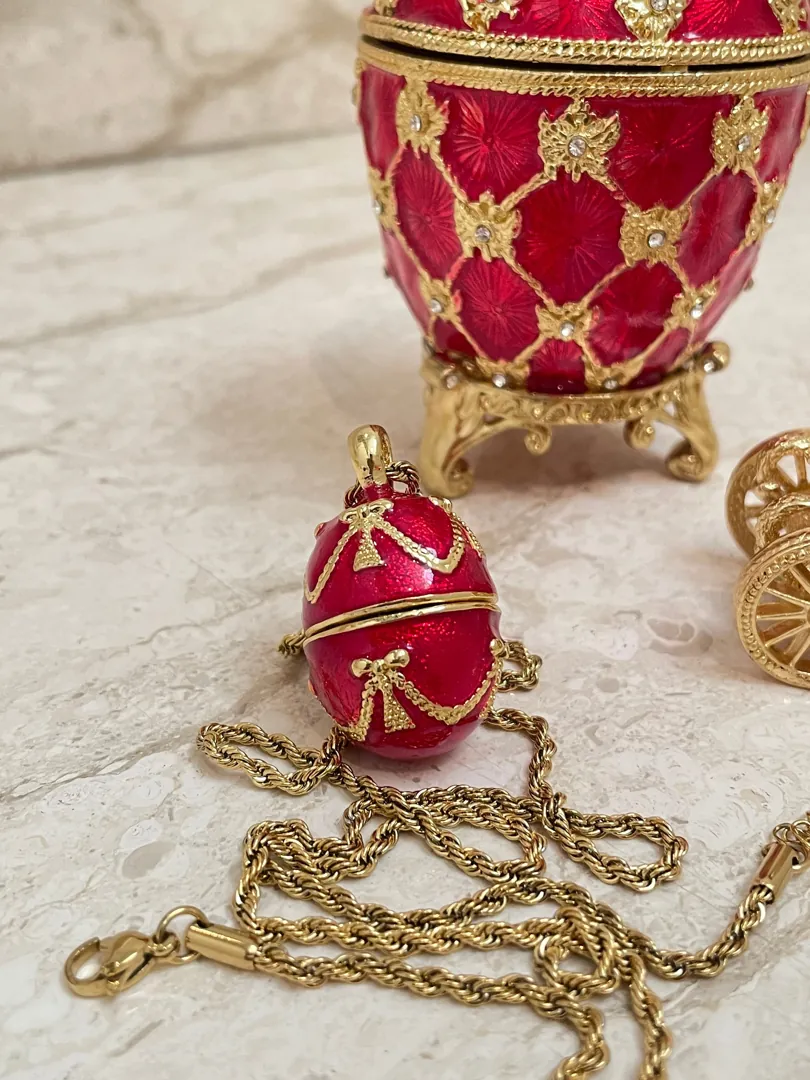 Faberge Ruby Faberge Style Egg & Faberge Pendant - Red Faberge Egg Perfect Gift for Her HANDMADE Faberge Luxury Jewelry Box Egg 24k GOLD
