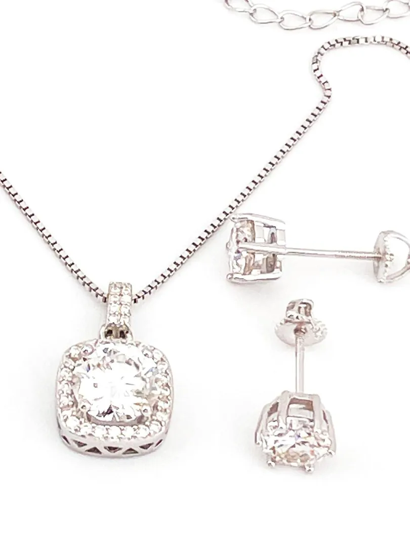 2.25ct Certified Square Diamond Necklace Pendant 2 Carat Diamond Stud Earrings Diamond Bridal Diamond Set Silver 18k Gold Diamond Jewelry