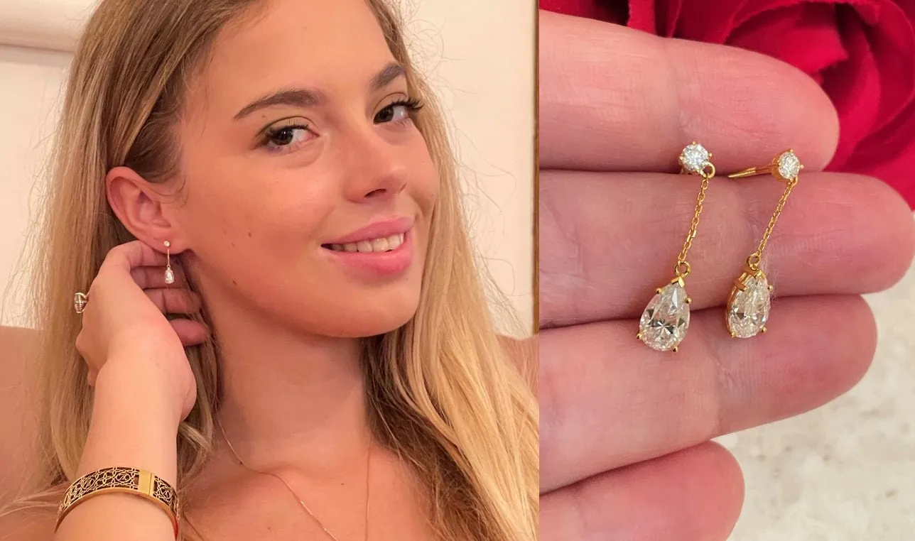 2 ctw Diamond Earrings Solid 18k Yellow Gold Dangle Earrings 18k Gold Drop Earrings Diamond Jewelry 2 carat Diamond Fine Jewelry Birthday